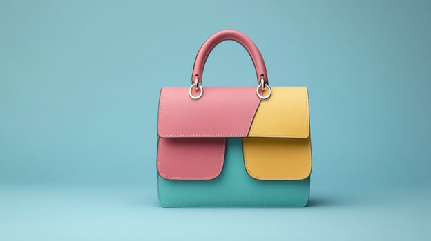 Colorful handbag on blue background photo