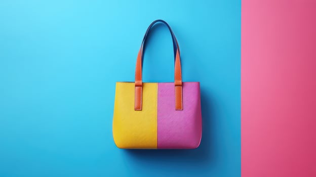 Colorful handbag on blue and pink background photo