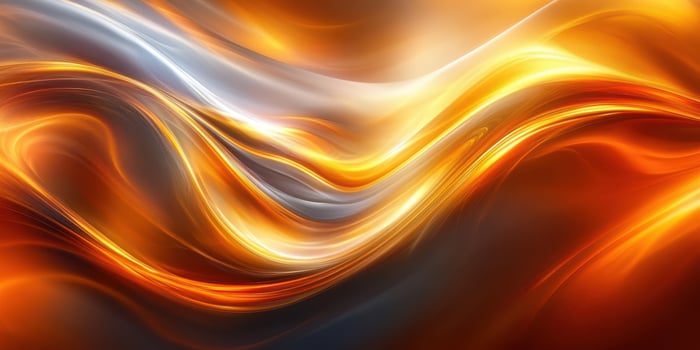 Flowing waves of vibrant orange and silver colors create a dynamic and captivating abstract pattern in a digital artwork photo