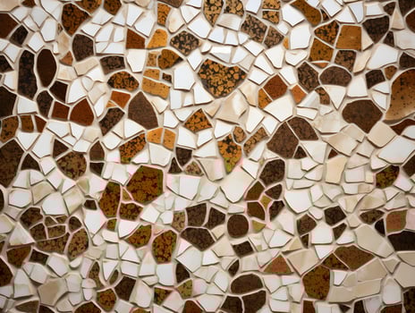 A mosaic tile wall with brown and white tiles photo