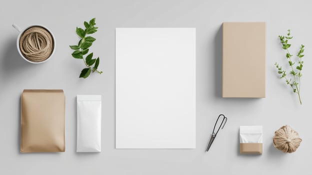 Paper mockup with coffee, paper, and other items photo