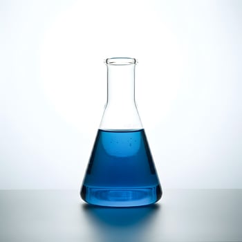 Laboratory Glass Flask with Red Liquid Chemistry Experiment Isolated on White Background photo