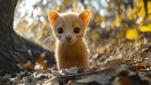 A small mouse-like creature with large round black eyes and a pink nose. photo