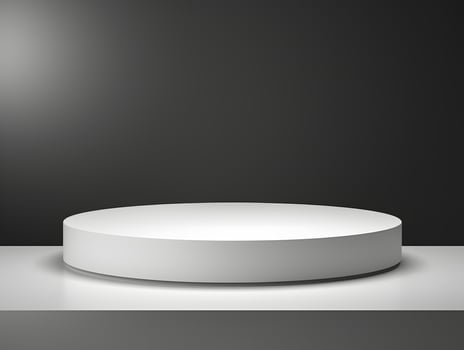 White round podium on a table with a black background photo