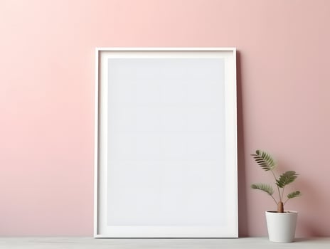 Blank white frame mockup on pink wall photo