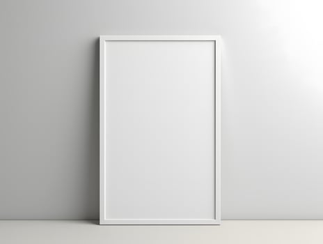 Blank white frame on a wall with a white floor photo