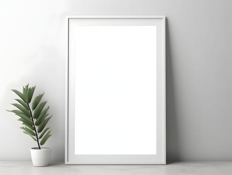 Blank white frame mockup on a white wall photo