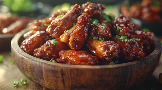 A close-up of a bowl filled with chicken wings photo