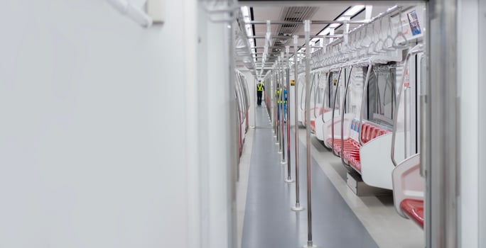 Empty public transportation Bangkok subway train metro car. Inside shot photo