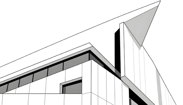 A drawing of a building with a triangular roof photo