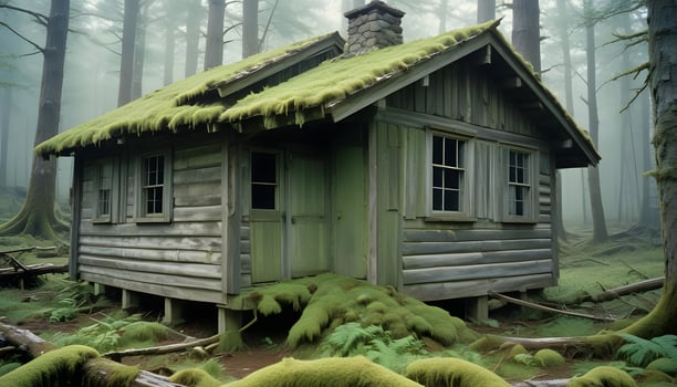 A small cabin in the middle of a forest photo