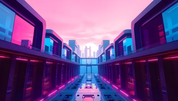 A futuristic city with neon lights and a futuristic building photo
