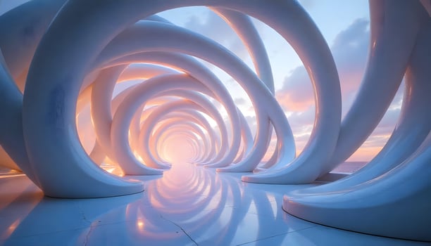 A long white tunnel with curved shapes photo
