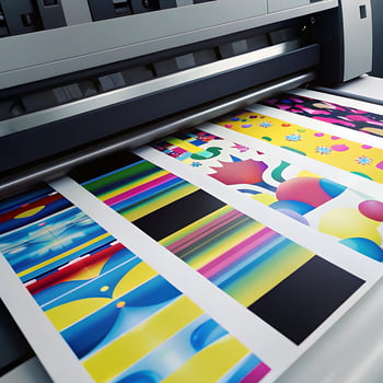 Large Format Printer Producing Vibrant Colorful Prints photo