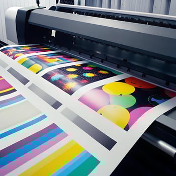 Large Format Digital Printer Printing Vibrant Color Test Prints photo