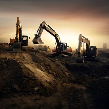 Heavy machinery on a construction site at sunset photo