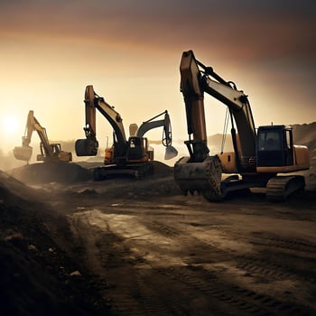 Heavy machinery at work during sunset on a construction site photo