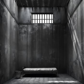 A solitary confinement cell stark and desolate prison interior photo
