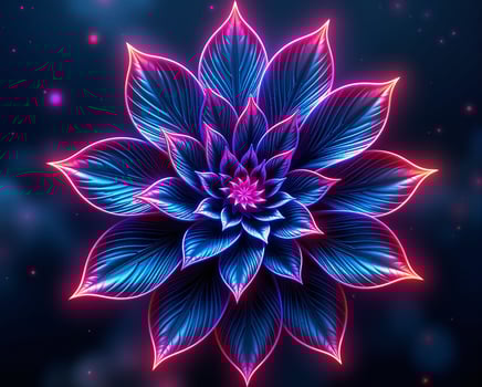 Vibrant Neon Flower with Illuminated Leaves and Dark Background photo