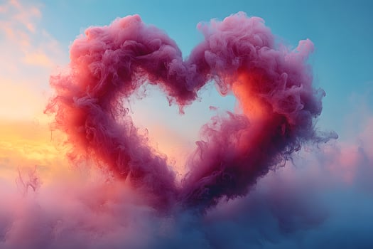 Heart-Shaped Cloud of Colorful Smoke in Dramatic Sky - Romantic Concept for Love and Art Designs photo