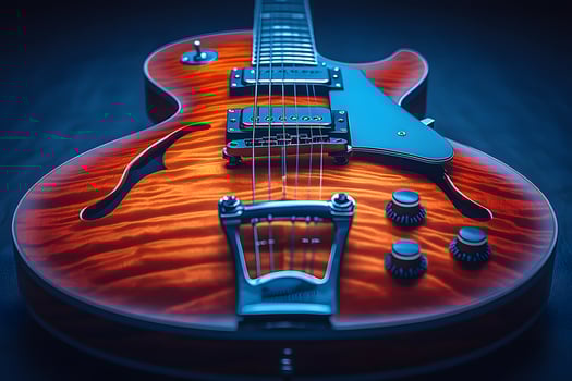 Vibrant Electric Guitar with Tiger Maple Finish for Music Enthusiasts and Instrument Lovers photo