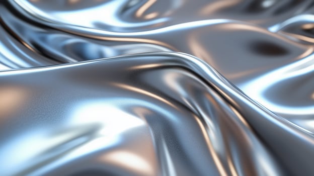 Silver liquid metal texture, abstract waves, white background.1 photo
