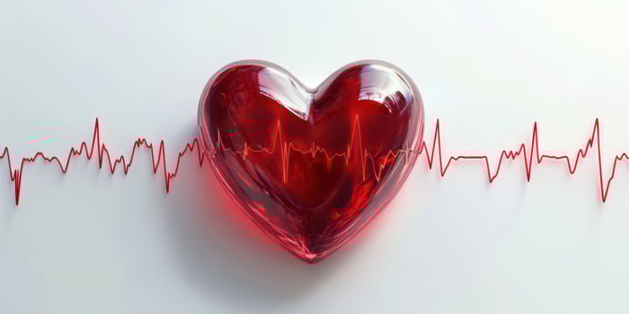 Heart-shaped decoration with a pulse line in the background symbolizing love and health photo