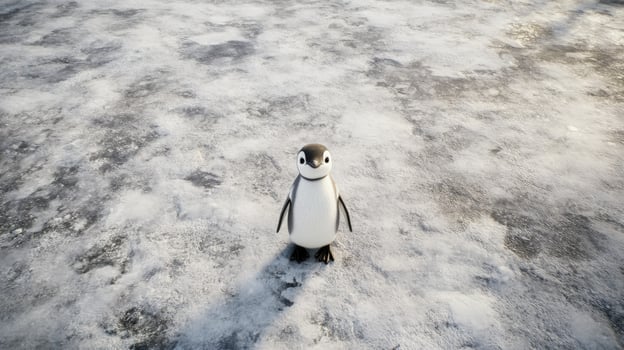 Adorable penguin standing on icy terrain in a snowy landscape photo