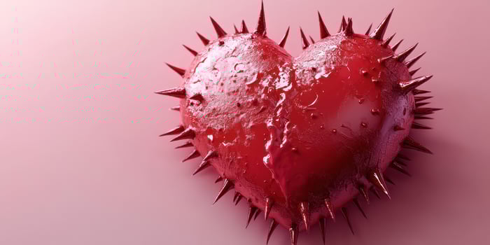 Spiked red heart design on a soft pink background creating a striking visual impact photo
