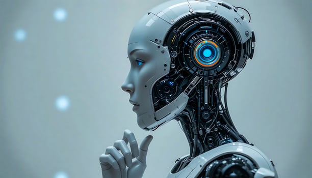 Thoughtful AI Robot Close-up of a futuristic android. photo