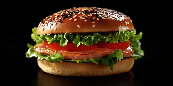 Delicious sandwich with fresh ingredients on a black background showcasing vibrant colors and textures photo