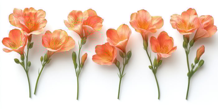 Beautiful orange flowers arranged in a row showcasing vibrant petals and delicate details in a soft background photo
