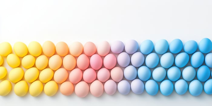 Colorful gradient of pastel easter eggs arranged in a perfectly aligned row photo