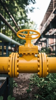 Yellow pipe with yellow valve low angle photo