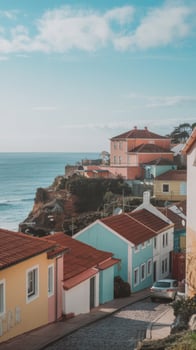 Colorful houses on the coast of portugal photo