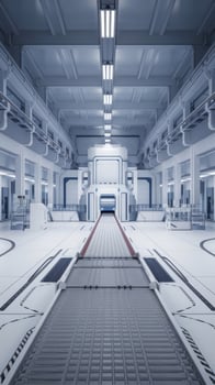 3d rendering interior white and clean empty futuristic factory with conveyor belt photo