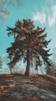 A lone tree on a hill in the woods photo