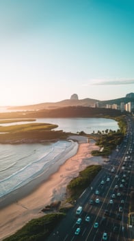 Aerial view of cars on the highway in rio de janeiro, brazil photo