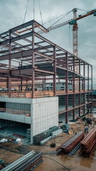 A large building under construction with a crane photo