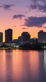 A city skyline at sunset photo