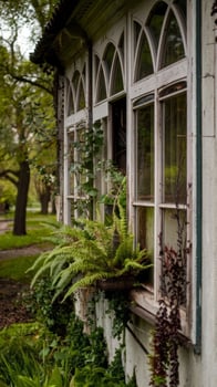 An old house with plants in the window photo