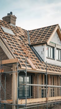 A house with a roof made of wood photo