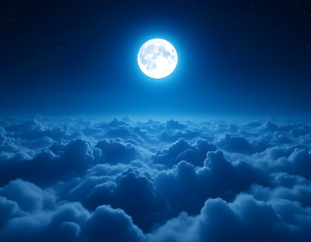 Dramatic Moon Over Sea of Clouds at Night Sky with Stars photo