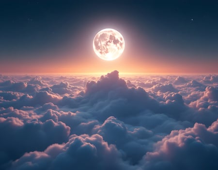 Full Moon Shining Over Clouds at Dusk a Dreamy Nightscape photo
