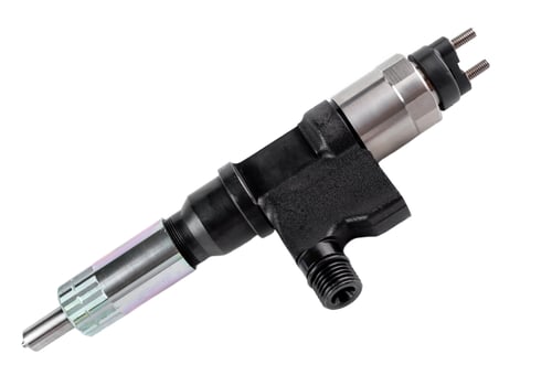 New fuel injector isolated on white background close up photo