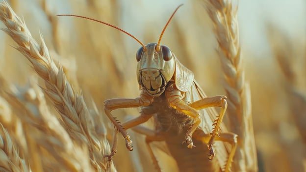 close-up of a grasshopper on wheat photo