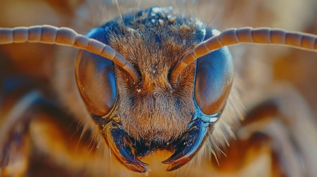 A close up of a bee's face photo