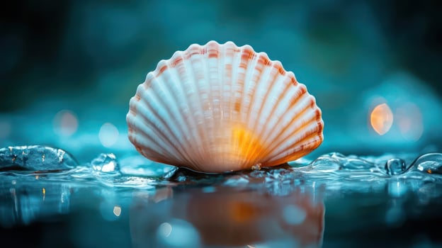 Close-up of a seashell on wet sand photo