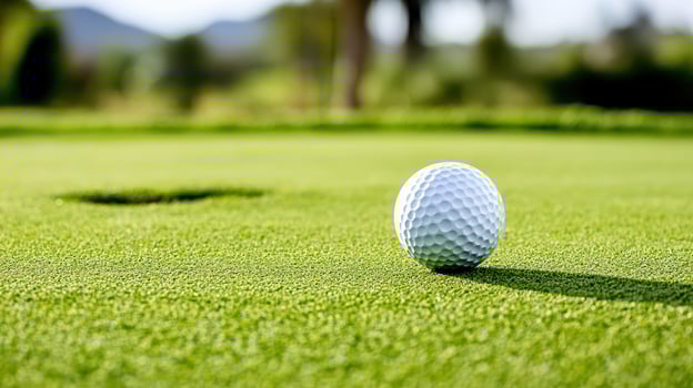 A golf ball sits on the green grass photo