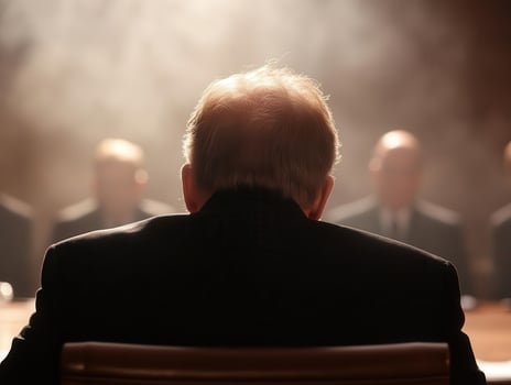 A secret diplomatic meeting in a dimly lit room, high-profile leaders discussing classified war strategies, creating an intense and suspenseful atmosphere. photo